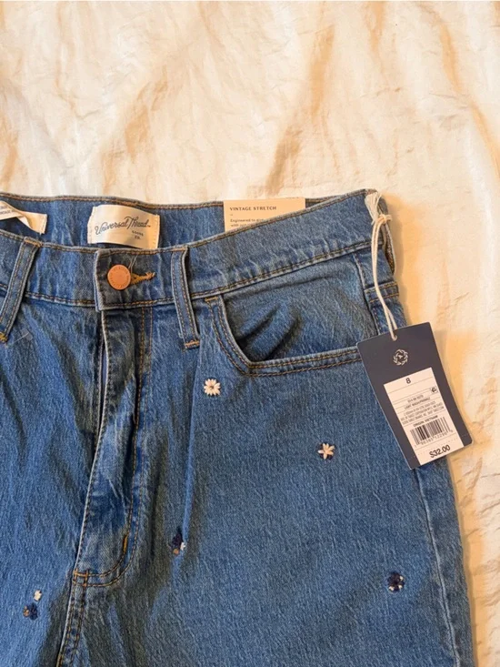 Women's Floral Embroidered Blue Denim Shorts - Picture 3 of 8